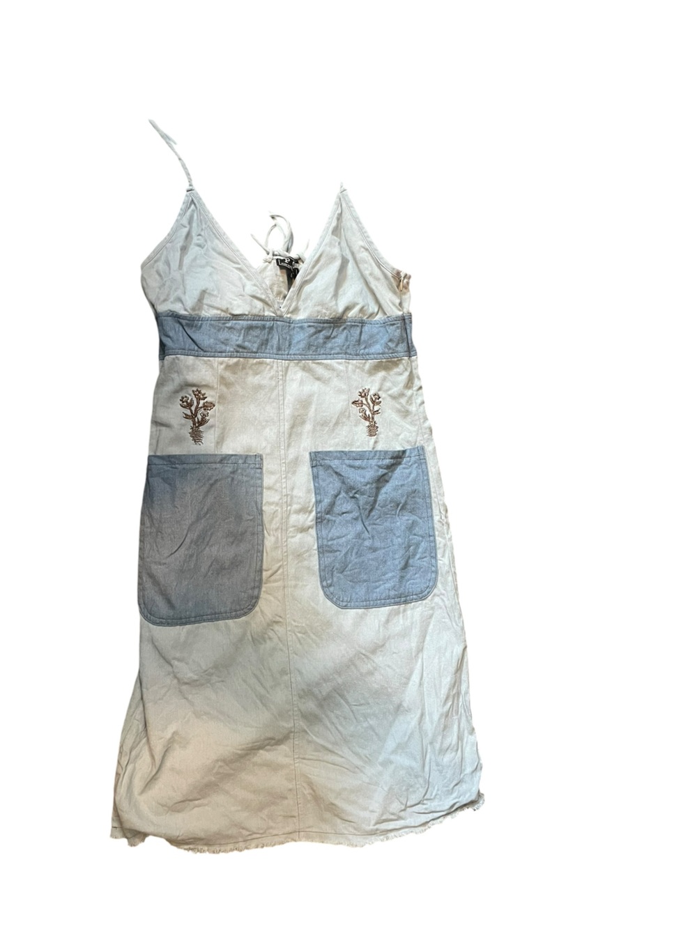 POL Light Denim Mini Dress with Blue Accents and Embroidered Details